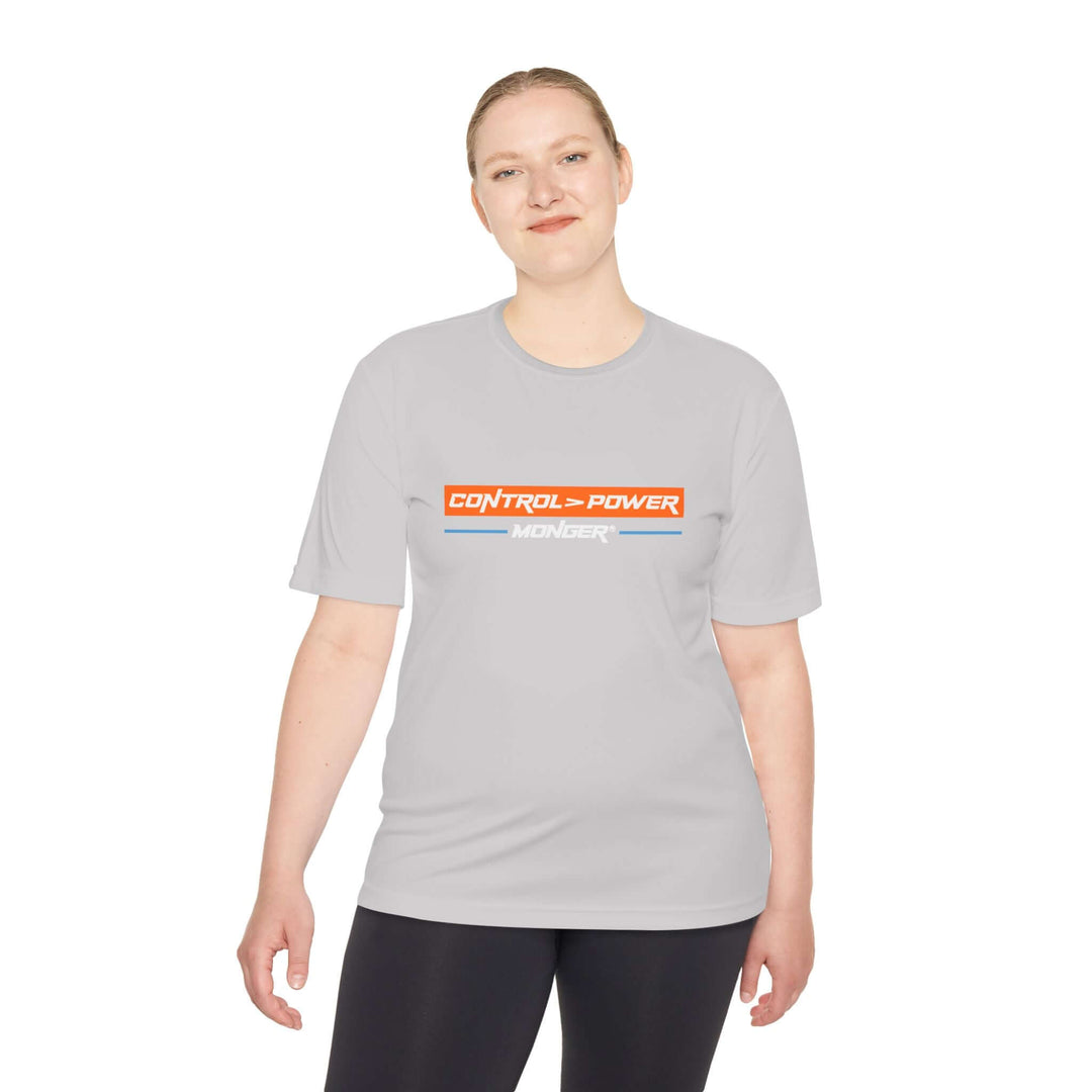 Control > Power Monger Unisex Moisture Wicking Tee - Control Your Power, Athletic Shirt, Workout Gear, Fitness Apparel, Sportswear, Gift for Him/Her