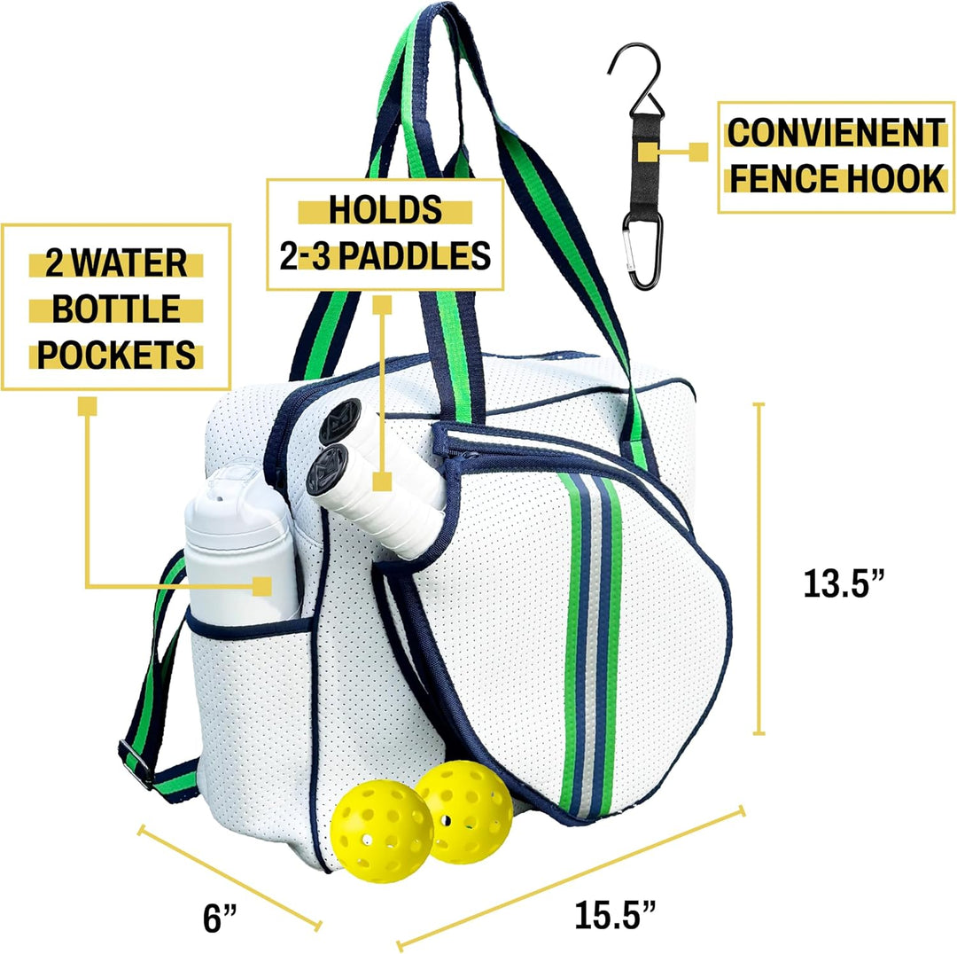 Pickleball Monger Gen 2 16mm T700 Toray Carbon Fiber Paddle White 2 Paddles with Pickleball Tote Bag Adjustable Crossbody Shoulder Strap