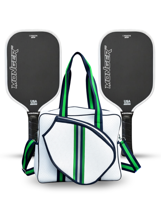 Pickleball Monger Gen 2 16mm T700 Toray Carbon Fiber Paddle White 2 Paddles with Pickleball Tote Bag Adjustable Crossbody Shoulder Strap
