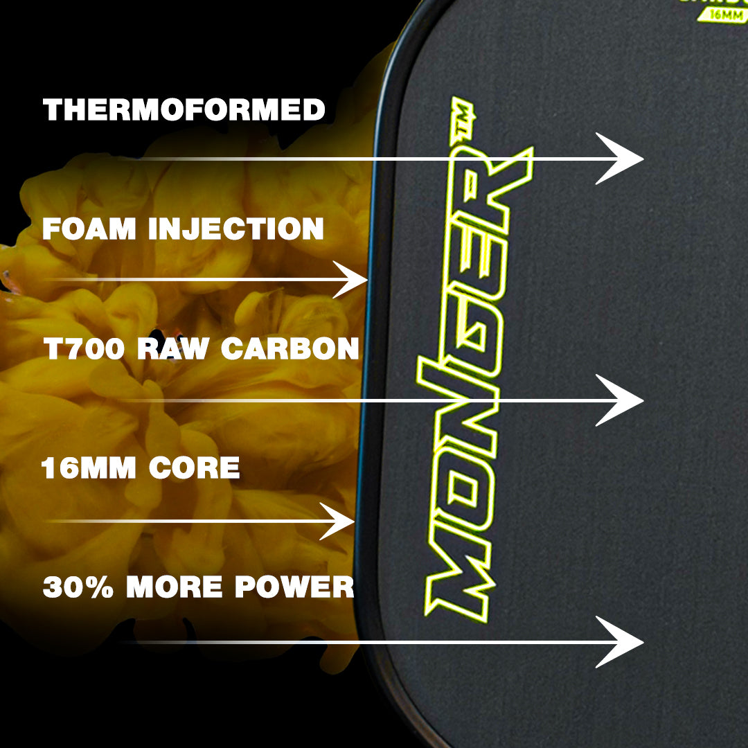 Monger 16mm Carbon Power Pro Gen 2 Thermoformed T700 Toray Carbon Fiber Pickleball Paddle White 2 Paddles