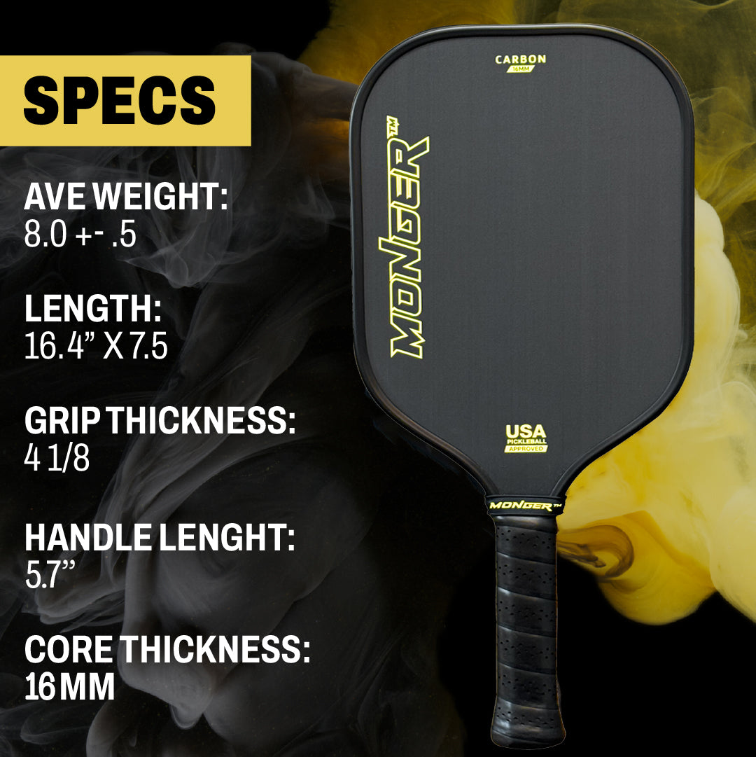 Monger 16mm Carbon Power Pro Gen 2 Thermoformed T700 Toray Carbon Fiber Pickleball Paddle White 2 Paddles