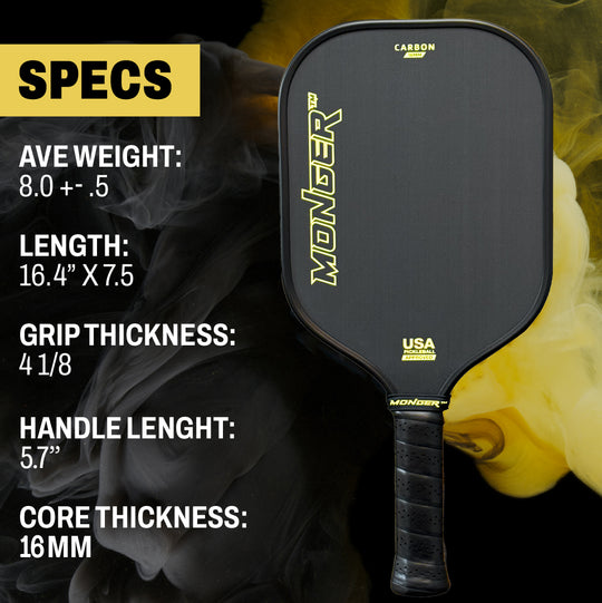 Monger 16mm Carbon Power Pro Gen 2 Thermoformed T700 Toray Carbon Fiber Pickleball Paddle White 2 Paddles