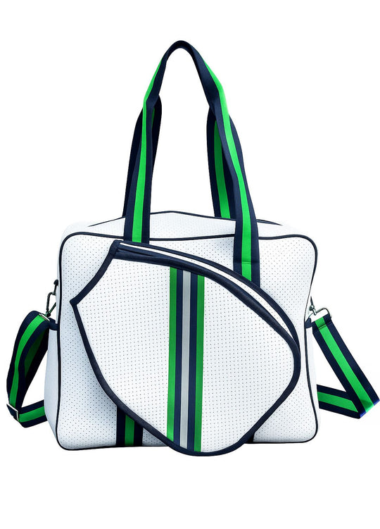 White & Green Pickleball Bag with Adjustable Straps & Fence Hook
