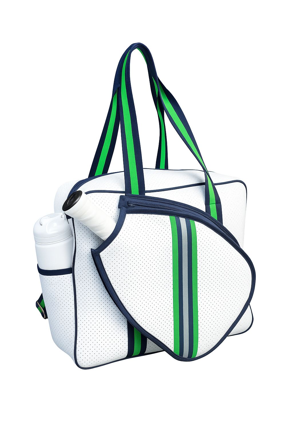 White & Green Pickleball Bag with Adjustable Straps & Fence Hook