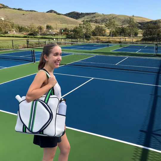White & Green Pickleball Bag with Adjustable Straps & Fence Hook